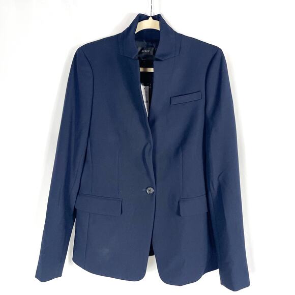 J Crew Regent Blazer Navy Blue Stretch Notch Collar Button Front Sz 4 TALL - Picture 4 of 12